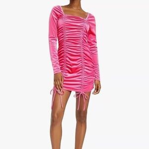 Pink Velvet Ruched Mini Dress Long Sleeve Bodycon Women’s Size M Wild Fable